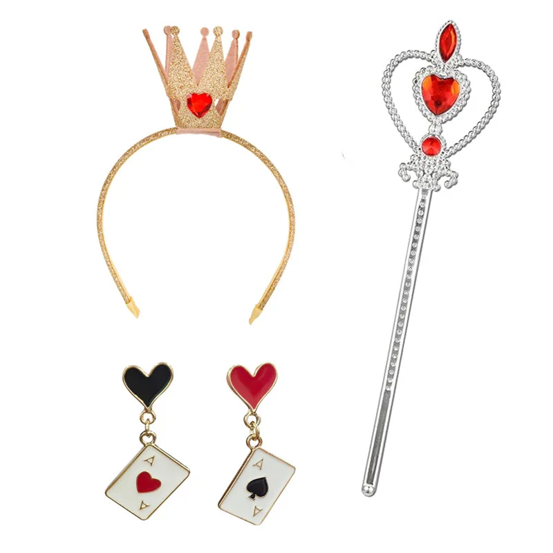 Orecchini con fascia per capelli con corona scintillante dorata, collana, bacchetta magica, set di accessori per costumi cosplay di Halloween per feste di donne e ragazze