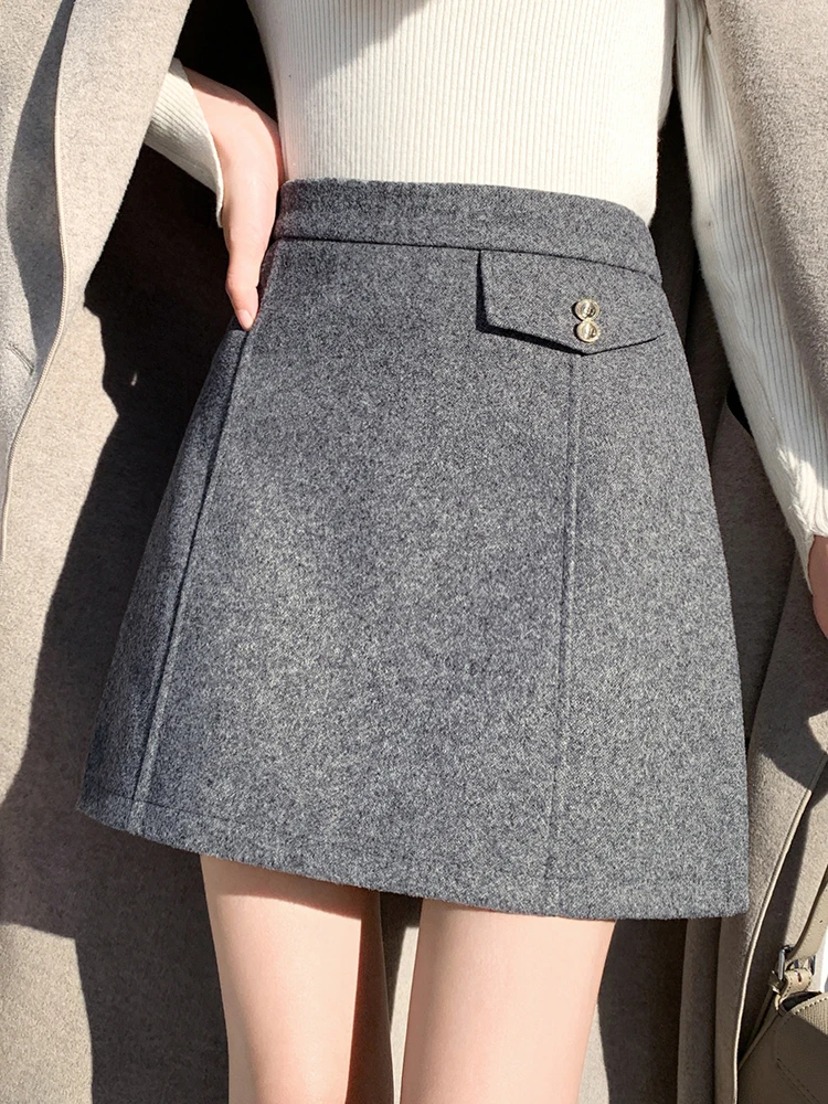 

High Waist Woolen Skirts Women 2024 New High Waist Boot Skirt Autumn Winter Fashion OL Office Workwear Elegant Skirt with Shorts