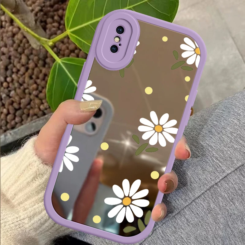 Chrysanthemum  Fasion Mirror Surface Phone Case For iPhone 15 14 13 12 11 Pro Plus Mini X XR XS MAX 8 7 Plus Makeup Mirror Coque