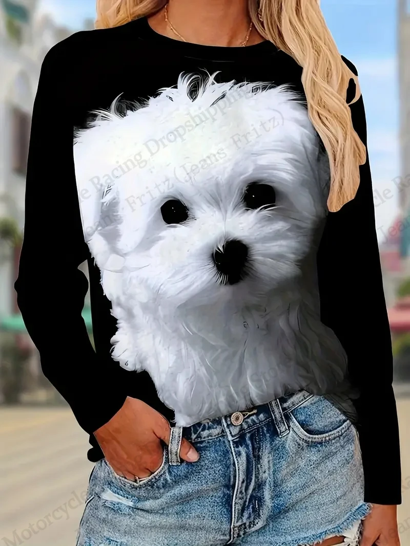 Deux modèles de chat mignon graphique impression 3d T-Shirt femmes à manches longues T-shirt femmes vêtements haut à la mode décontracté surdimensionné hauts t-shirts