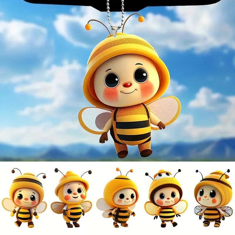 2024 New Cartoon Cute Bee Series Acrylic Car Pendant Creative Cute Auto Rearview Mirror Pendants Car Decoration Accessories