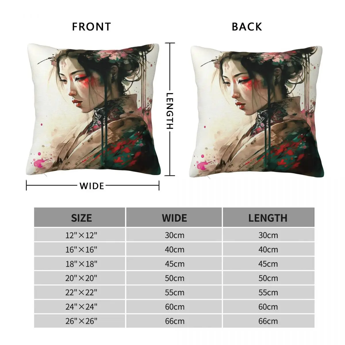 Geisha Japan Square Pillowcase Polyester Linen Velvet Creative Zip Decor Room Cushion Cover 18