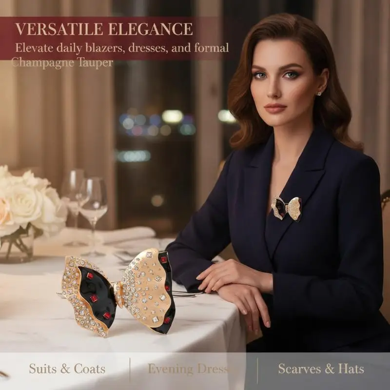 Dual Tone Matte Gold Butterfly Brooch Retro Starlight Diamond Decor Pin Elegant Lady Lapel Pin for Banquet Attire