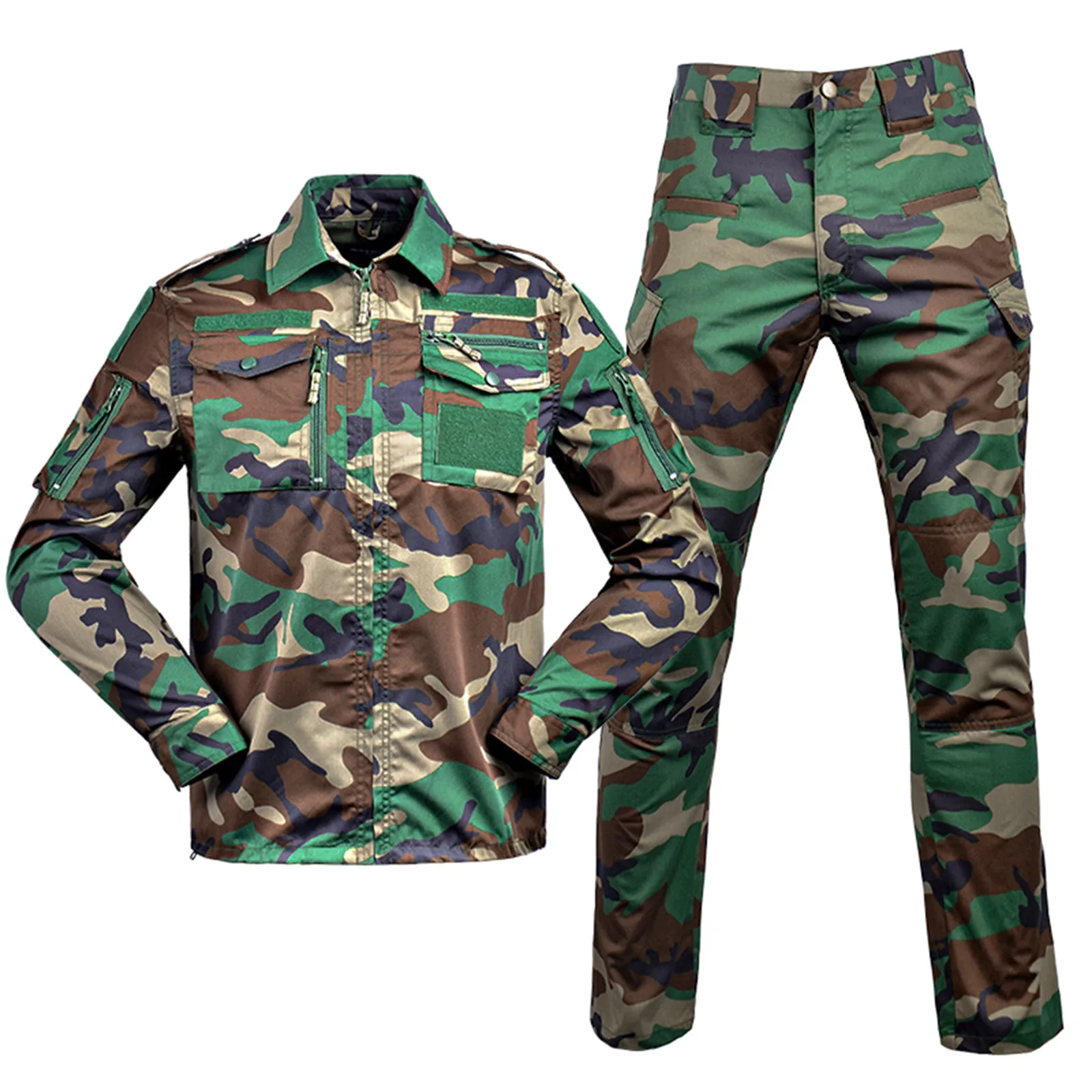 2 Piece Sets Men Breathable Camo Hunting Clothes Cargo Suits Camping Training Suit Jacket+Pants Uniform