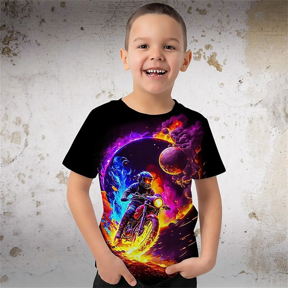 Motorcycle Retro 3d Printed T Shirt Kids Children Birthday Tshirts Baby Clothes Boys Girls Casual T-Shirts Top Tee Summer