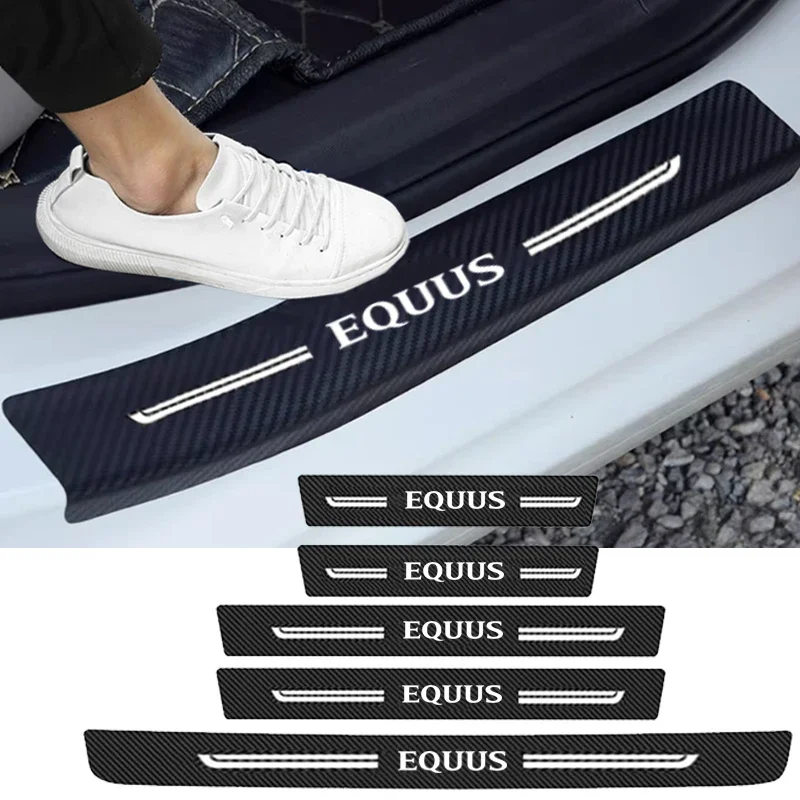 Car Interior Door Threshold Strip Sill Anti Kick Sticker Carbon Fiber Scuff Plate Decals for Hyundai EQUUS Badge Accessories