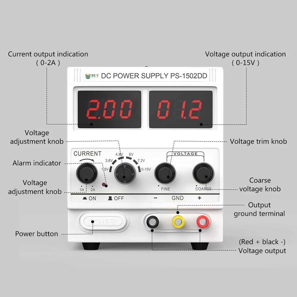 BST-1502DD DC 조정 전원 공급 장치, 조정 가능한 디지털 디스플레이 전원 공급 장치, 전원 전압 조정기, 전화 PCB 수리, 15V 2A