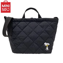 MINISO Cartoon New Checkered Crossbody Bag Large Capacity Shoulder Bag Cute Snoopy Tote Bag Nylon Handbag