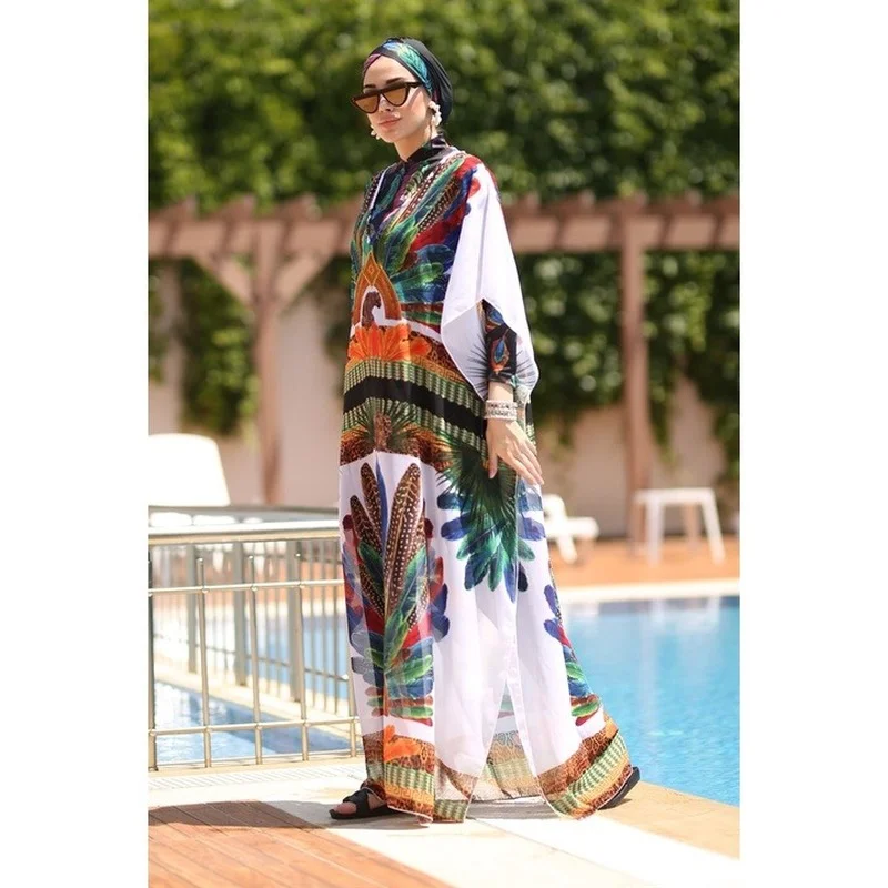 Costumi da bagno musulmani donna poliestere asciugatura rapida modesto costume da bagno Hijab 4 pezzi maniche lunghe stampa lslamic Burkini bañador