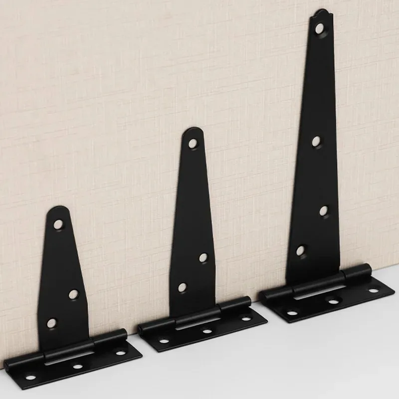 5/1Set Cerniere in ferro a forma di T Cerniere per cancelli per porte nere resistenti Cerniera per cinghia per stanza del fienile con viti Staffa per scheda hardware