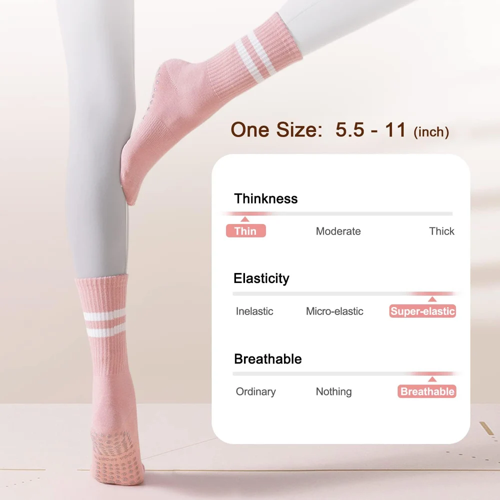 Mid-tube Women Yoga Socks Cotton Professional Non-slip Silicone Indoor Fitness Socks Floor Socks Dance Pilates Sports Socks