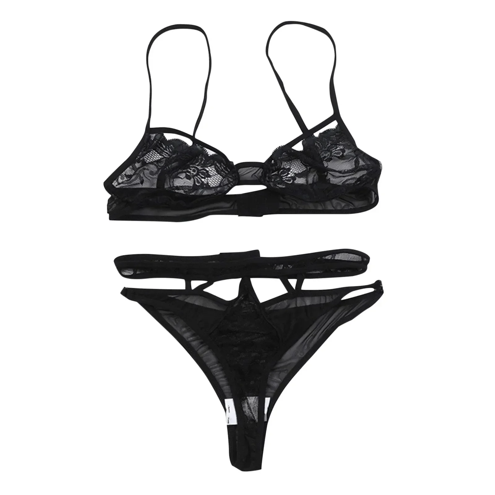 Women'S Sexy Underwear Sets Tow Piece Sexy Black Hollow Out Three-Point Bikini Lingerie Set Lenceria Porno Exotic Costume image 5
