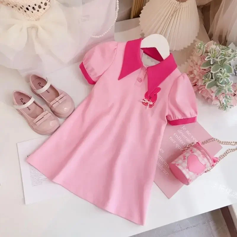 Girls\' Dress Summer Girls\' Short Sleeved Fashion Bow Dress Girls Clothes Ropa De Niña Kids Clothes