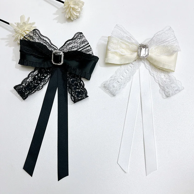 

Korean Simple Shirt Bow Brooch Bow-tie Handmade Jewelry Gifts Women's Clothing Accessories Rhinestone Fabric Collar Flower Pins