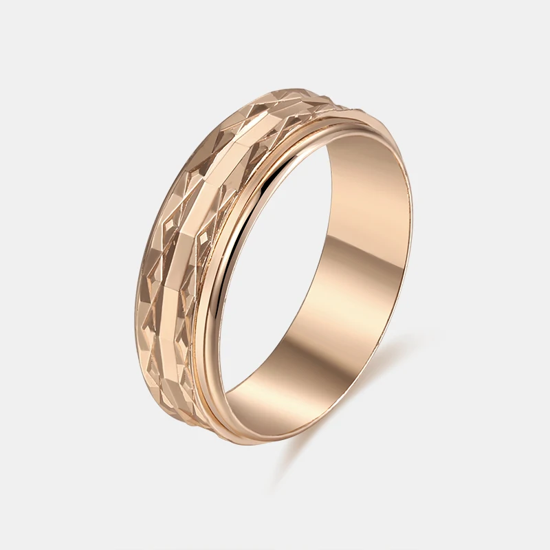 1pcs 6MM Women Men Wedding Couple Rings 585 Rose Gold Color Simple Rotatable Pattern Round Jewelry