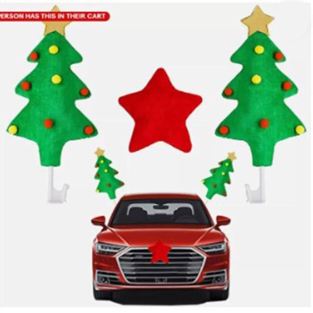 3pcs Car Christmas Tree Small Pendant Car Reindeer Antlers Decoration Kit Green Christmas Tree Vehicle Xmas Decoration Kit