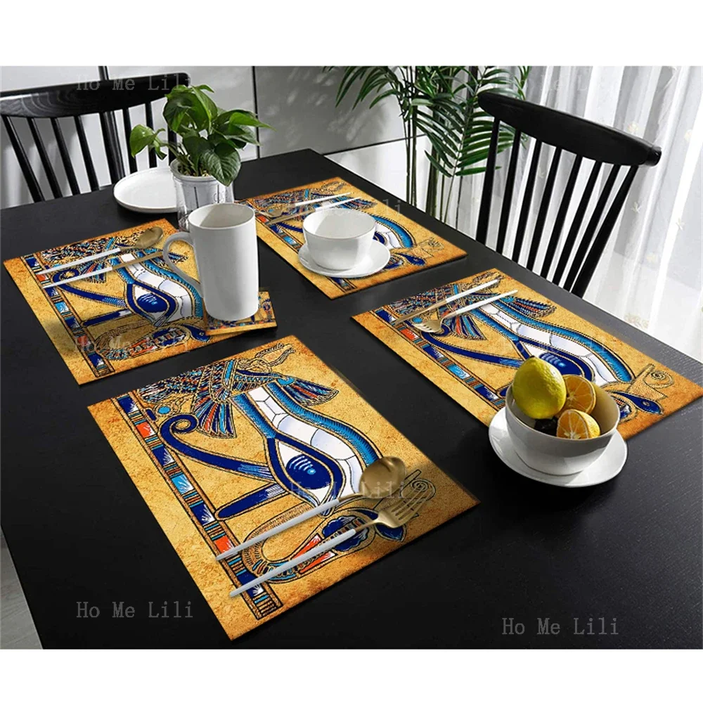 Ancient Egyptian Snake God The Eye Of Horus Hieroglyphic Pharaohs And Queens Old Culture Polyester Fabric Placemats