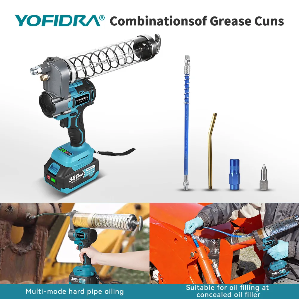 YOFIDRA 980W 15000PSI Elektryczny pistolet do smaru wysokociśnieniowy, wtryskiwacz oleju do łożysk, narzędzie zasilane akumulatorem Makita 18V