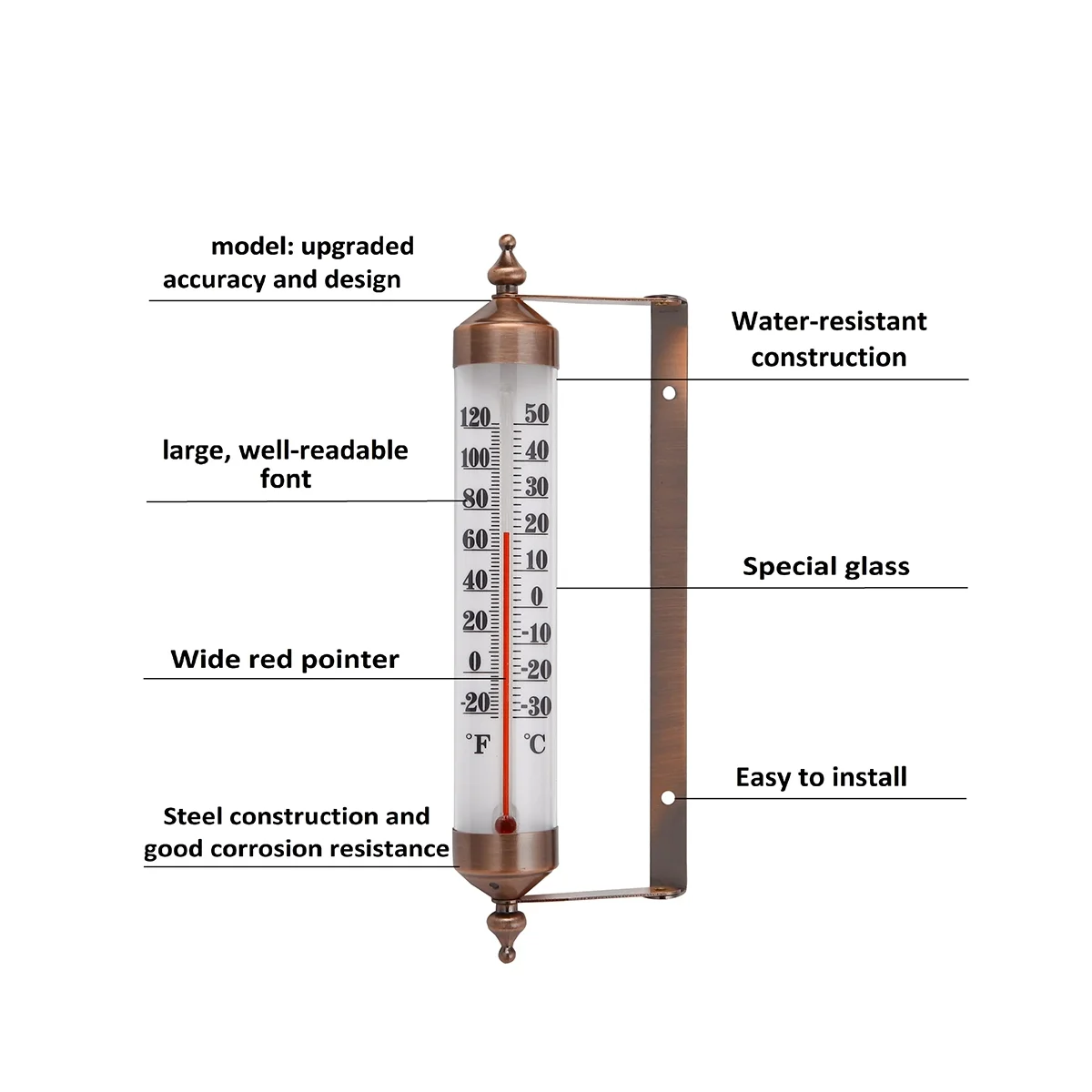 10 Inches New Premium Steel Indoor/Outdoor Thermometer Wireless Decorative