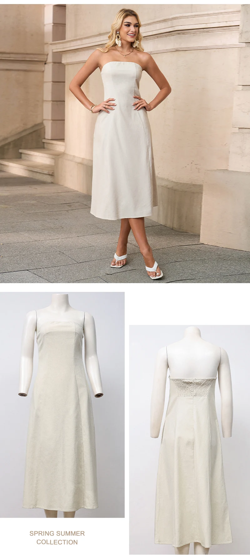 Französisch-Stil frauen Baumwolle-Leinen Trägerlosen Kleid Chic Neue Einfarbig Off-Schulter Backless Sexy Casual Sommer kleider Vestido – Detail 11