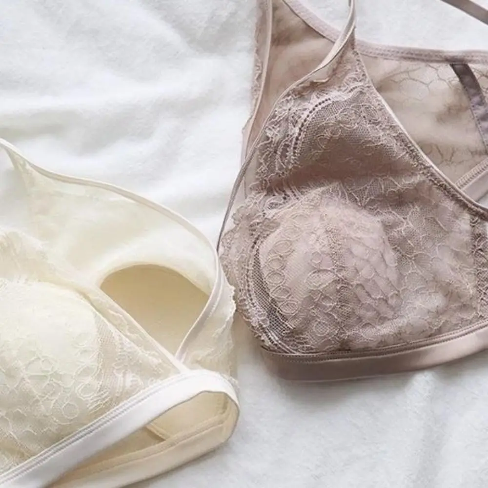 حمالة صدر شبكية لاسلكية عميقة على شكل حرف V مقاومة للصدمات ومضادة للترهل للنساء هدايا داخلية شفافة قابلة للتعديل