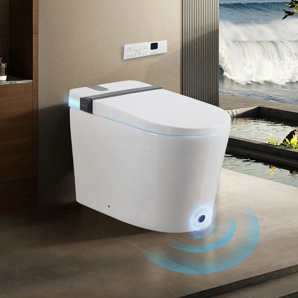 Smart Toilet with Bidet Seat Built-in,Auto Open/Close Seat, Foot Sensor, LED Display,Night Light, Warm Water & Dryer,Revolving lamp,Side Knob With Multiple Controls
