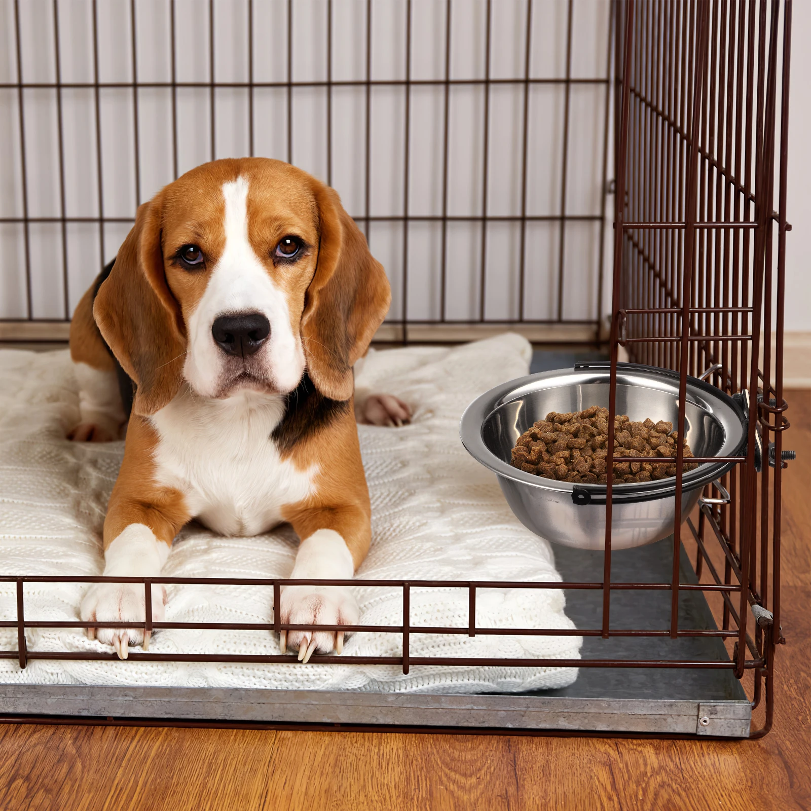 Stainless Steel Dog Bowl Puppy Feeding Bowls Crate Water Dish Cage for Litter Hanging Pet
