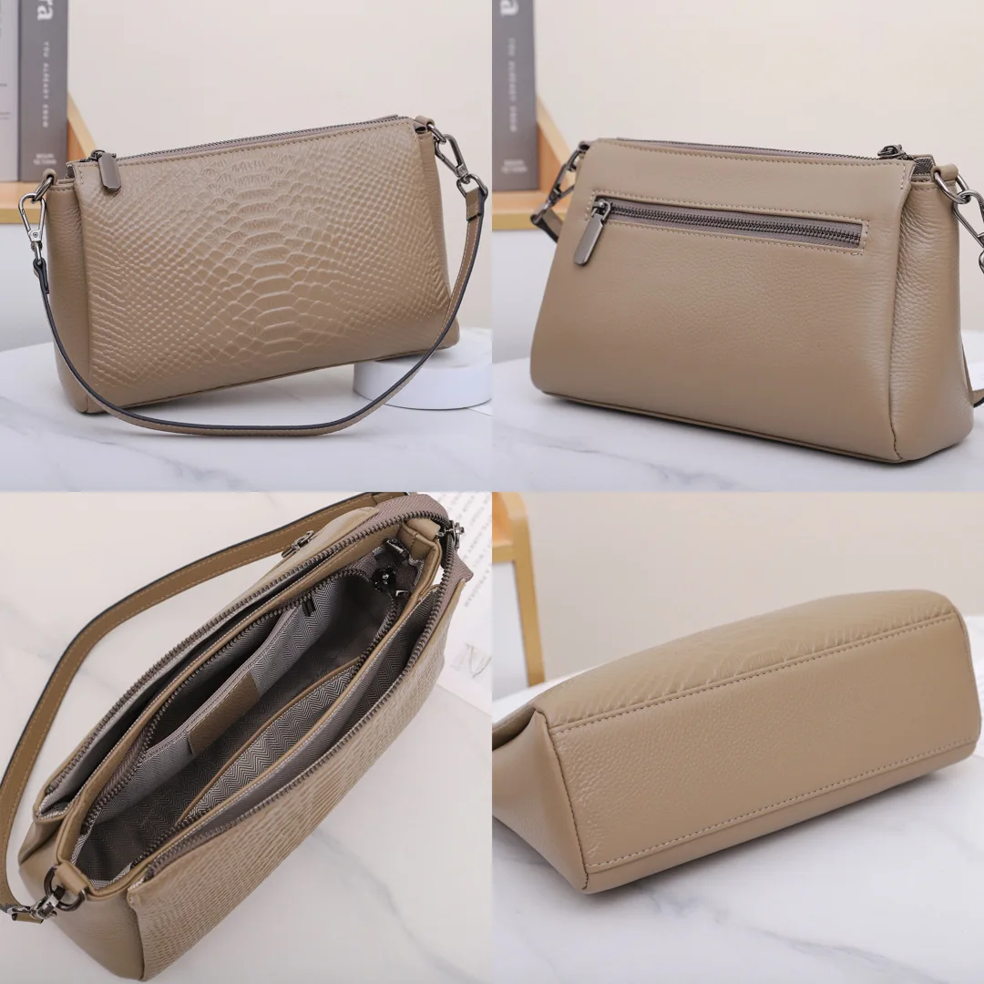 Women's Genuine Leather Shoulder Crossbody Bag - Full-Grain Cowhide Mom Bag, Minimalist Versatile Commute Armpit Bag