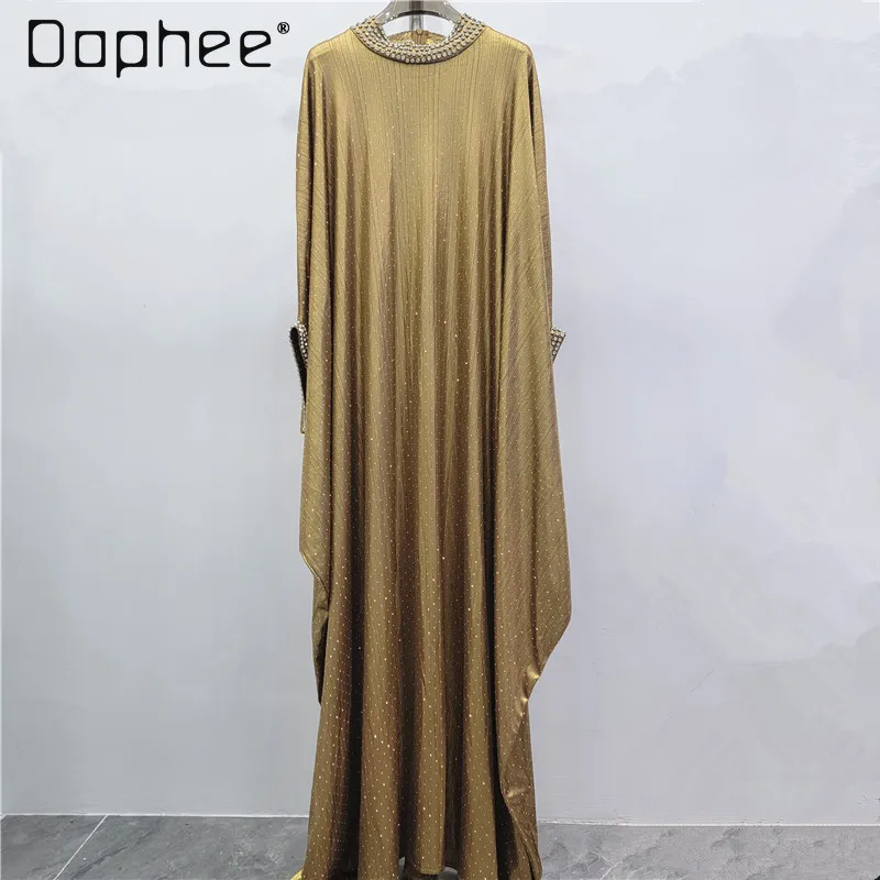 European American Large Size Batwing Sleeve Dress High-end Elegant Evening Dresses Rhinestones Luxurious Oversized Long Dress
