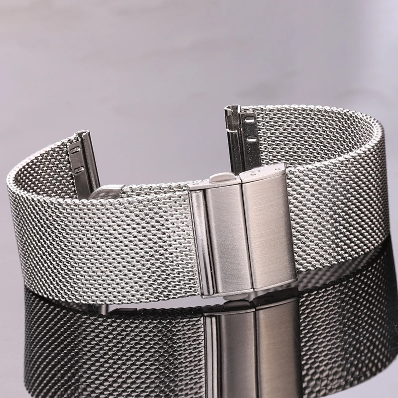 DUTRIEUX Mesh Milanese Loop Uhrenarmband Armband 16mm 18mm 20mm 22mm 24mm Silber Schwarz Armband Handgelenkband Faltschließe 4