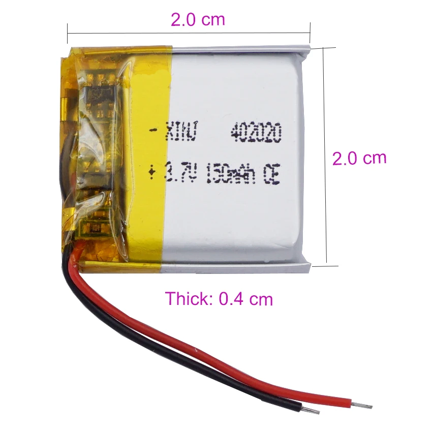 2pcs 3.7V 150mAh 0.55Wh Rechargeable Li-Polymer Battery 402020 JST 2Pin 1.0/1.25/1.5/2.0/2.54mm Plug For GPS Bluetooth Speaker