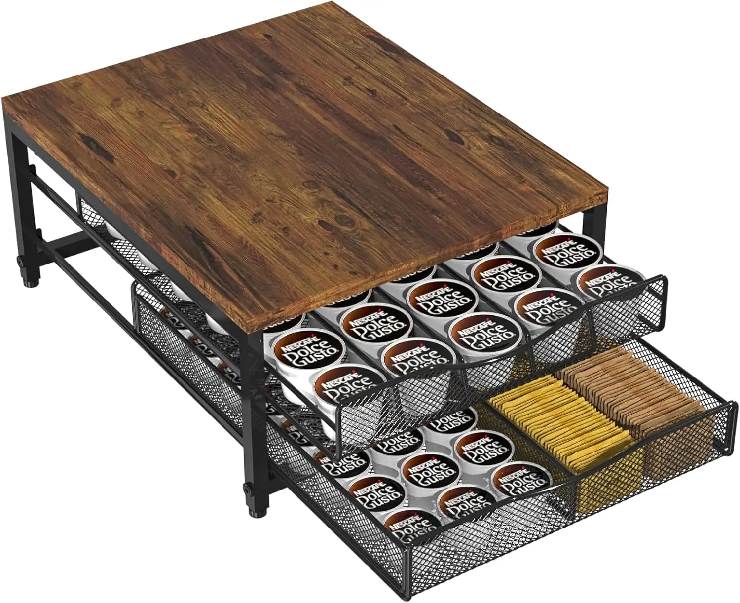 

Wooden Coffee Pod Holder with Double Layer Sliding Drawer, Large Capacity K Cup Storage for Counter, Home, Office, Kitchen