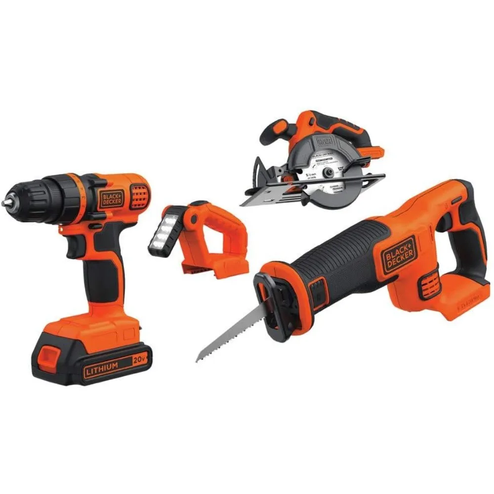 20V Lithium-Ion 4-Tool Cordless Power Tool Set with 2 Batteries and Charger