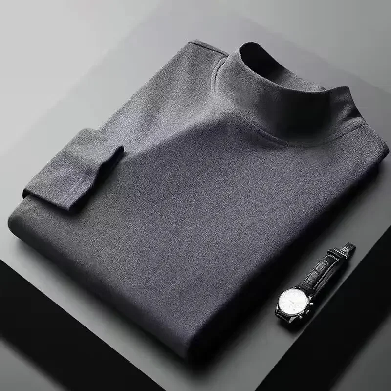 Men's Long Sleeve T-Shirt Autumn Base Layer Loose Fashion Pure Color Print Street Style Top For Men 2024