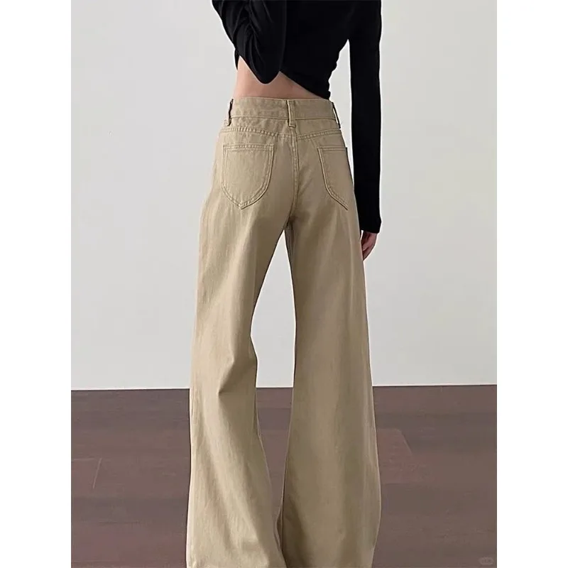 

Khaki Medium and Low Waist Loose and Not Close To The Legs American Micro-pull Jeans 2026 Spring Thin and Drape Floor Trousers