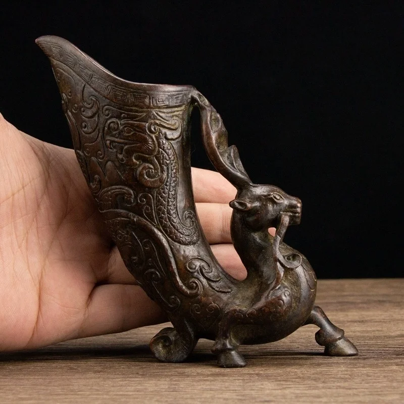 

Антикварный стиль, фиолетовая медь, голова оленя, узор дракона, банка для вина, украшение, античная коллекция медных посуды, набор для вина в античном стиле, вино