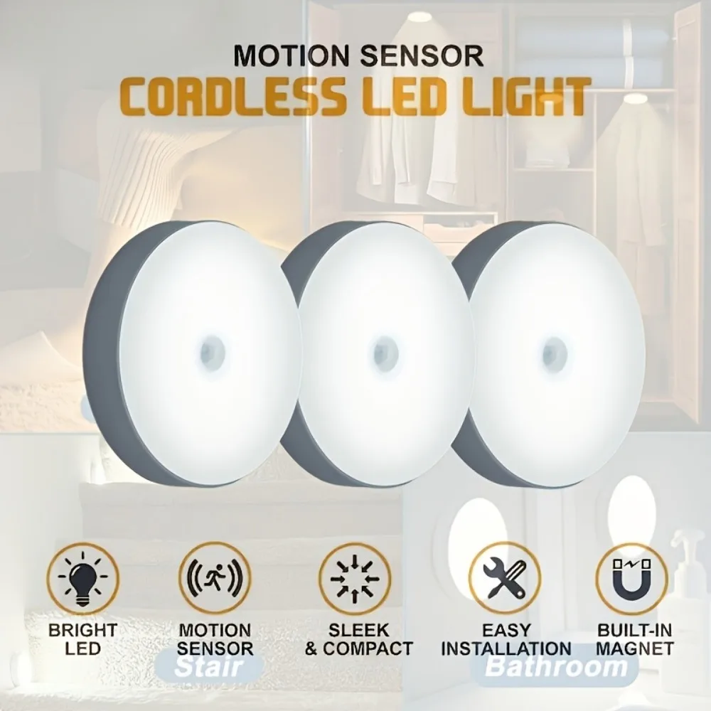 

2 шт. ночник, магнитный шаговый светильник, домашний USB перезаряжаемый умный датчик движения, 120 ° Широкий диапазон измерения, зарядный кабель