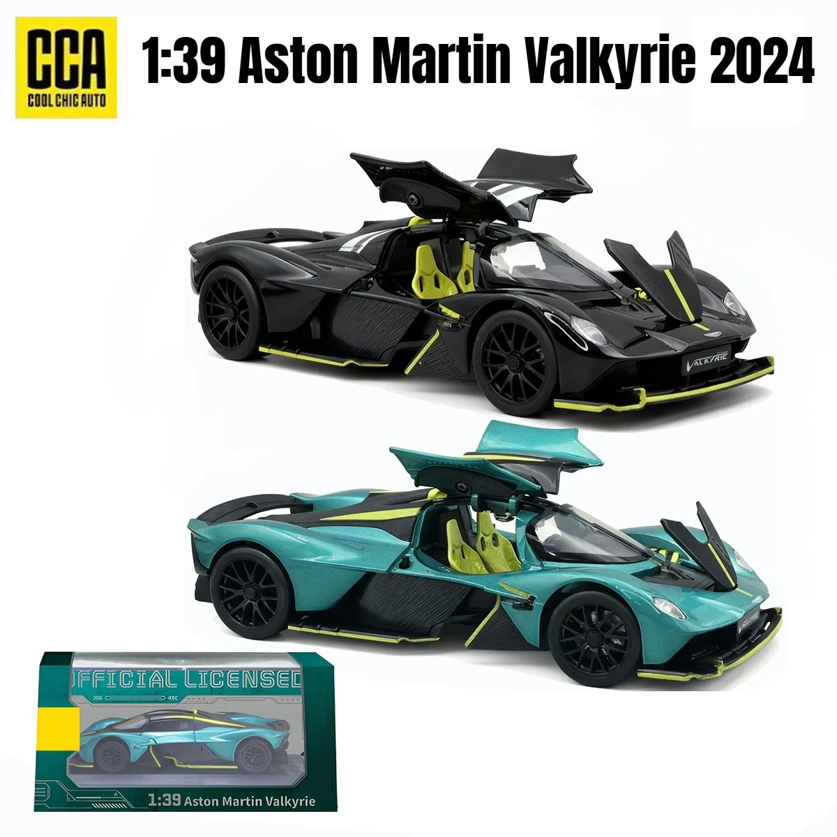 CCA 1:39 نموذج سيارة أستون مارتن فالكيري 2024 Hypercar مصنوع من خليط معدني، أبواب مفتوحة مفصلة، هدية قابلة للجمع للبالغين والأطفال