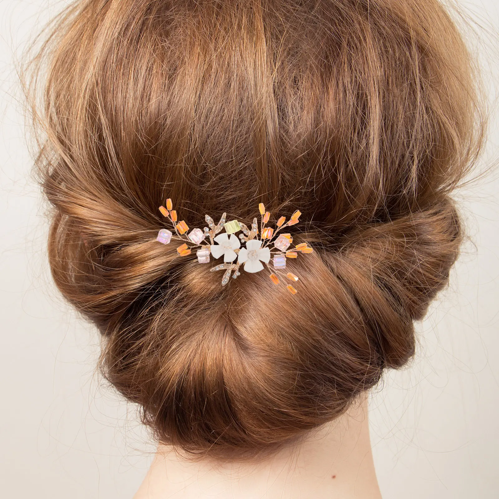 Floral Wedding Hair Comb Rhinestone Bridal Hairpiece Handmade Vintage Side Hair Clip Bride Updo Accessories for Weddings Parties