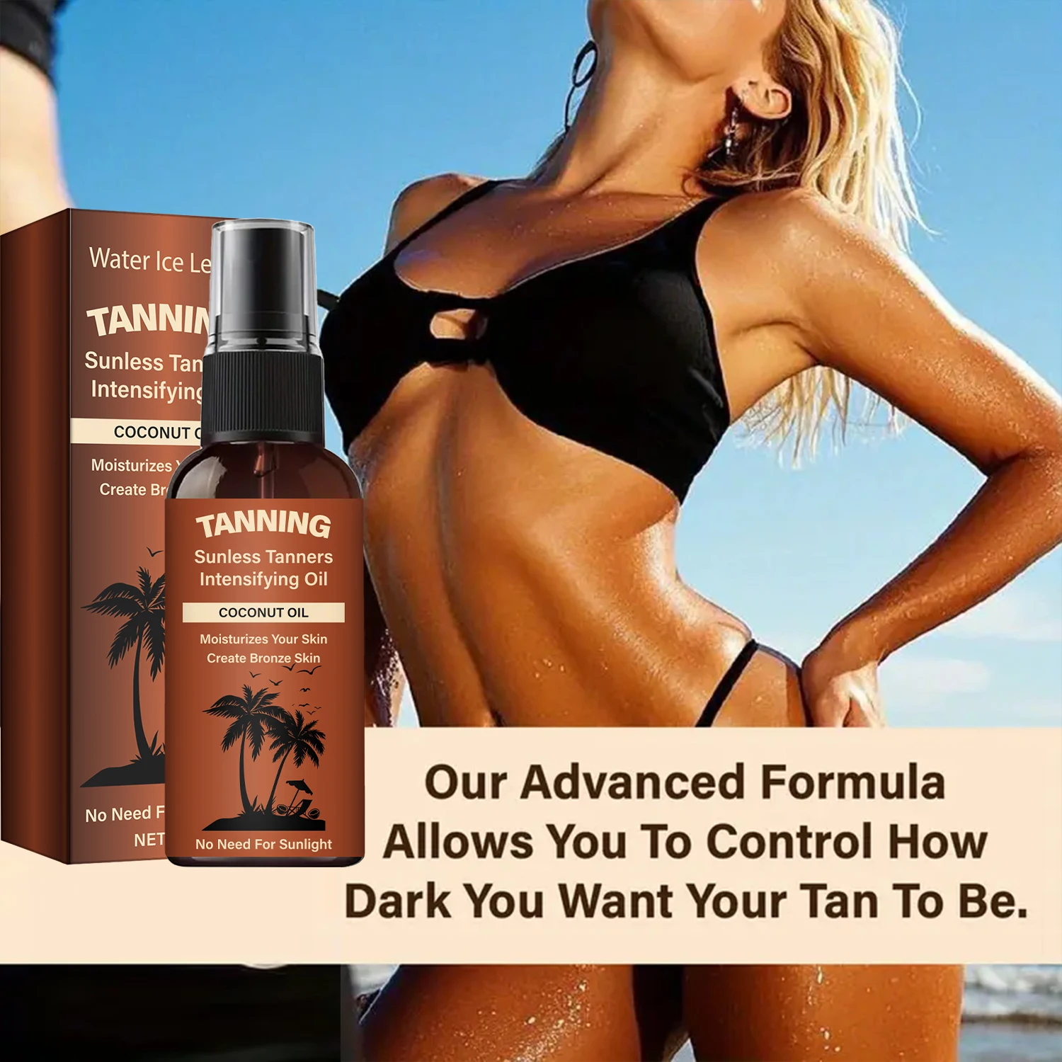 لوشن تسمير البشرة بدون شمس وزيت مكثف بزيت جوز الهند - توهج برونزي طبيعي، يرطب بالكولاجين وحمض الهيالورونيك