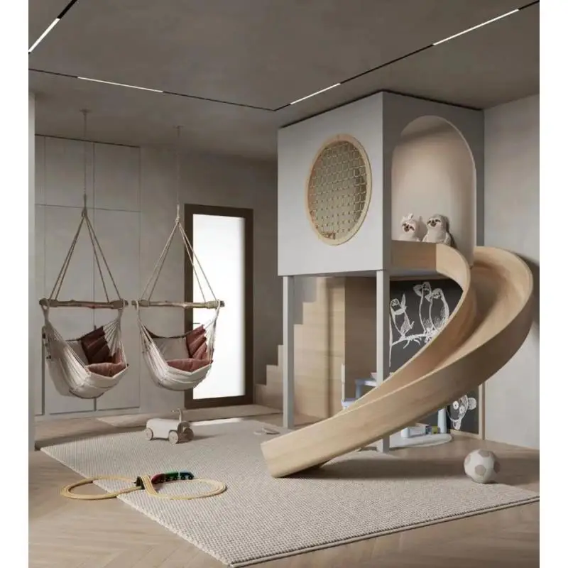 All solid wood secret base tree house hole duplex bunk bed high and low second floor loft with slide bed