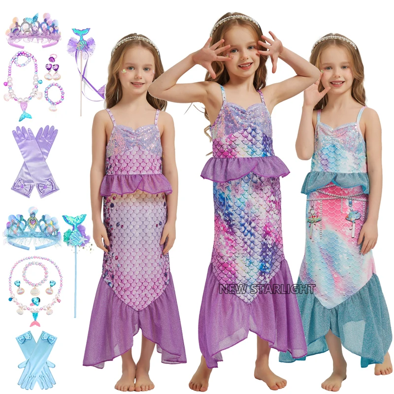 

НОВЫЙ карнавальный костюм принцессы «Русалка Ариэль» для девочек, карнавальная одежда для дня рождения, платье на Хэллоуин с мультяшным принтом