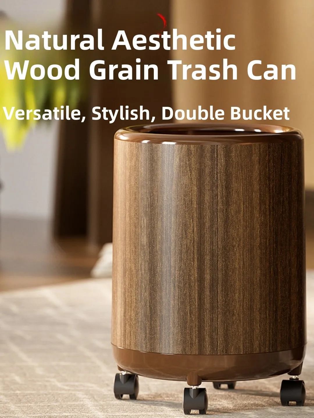 

Large Capaci Wood ain Pattern Tra Can with Lid for Living Room Kitchen Batoom Home Use Vintage Sle round ape Bin