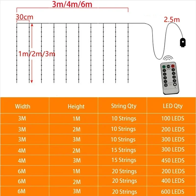 6m noël 8 Modes d'éclairage LED rideau guirlandes fée lumières, intérieur/extérieur jardin fête de mariage maison décoration de noël Navidad