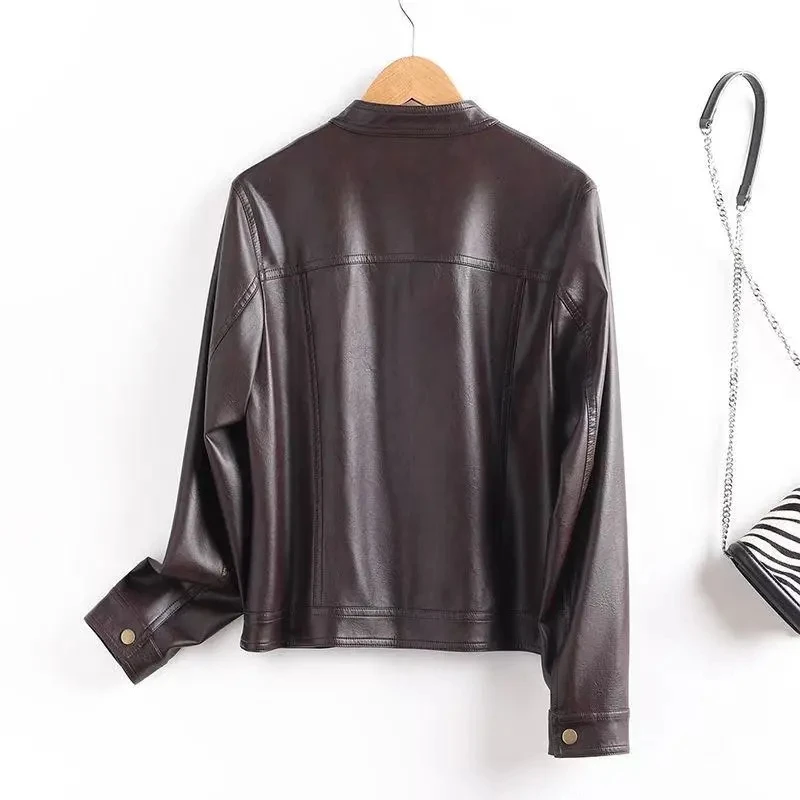 高品質レザージャケット レディース ショート丈 春秋 2025 新作 レザーコート ママファッション アウター ラウンドネック レディース オーバーウェア トップス