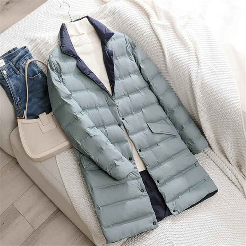 

Two-Sided Women Warm Down Coat 2024 Autumn Winter Light Thin White Duck Down Jacket Female Long Oversize Puffer Parkas Outwears