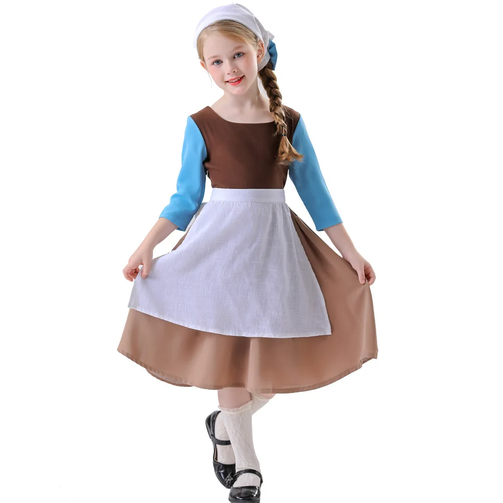

Cinderella Cosplay Costume for Kids Girls Medieval Maid Dress Halloween Performance Outfit Stage Play Clothing for Children