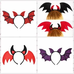 Halloween Bat Wing Headband Children Cute Animal Wings Ox Horn  Performance Headdress Cosplay Costume Dance Party Decor