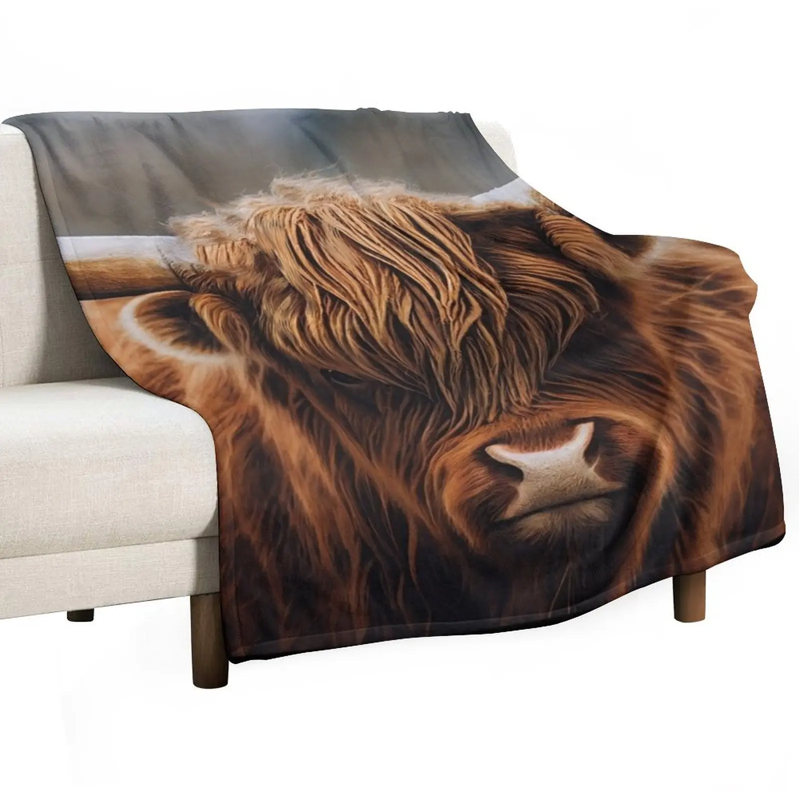 

The Great One, Highland Cow in Colour Throw Blanket Flannel Fabric Weighted Shaggy Heavy Blankets