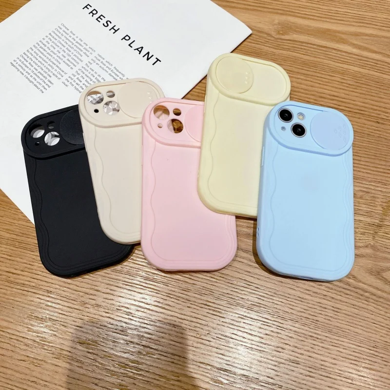 Wave Sliding Window Phone Case para Apple, Macaron Color, Tudo Incluído, Capa Protetora Resistente a Queda, iPhone 15Pro, iPhone 12, iPhone 11